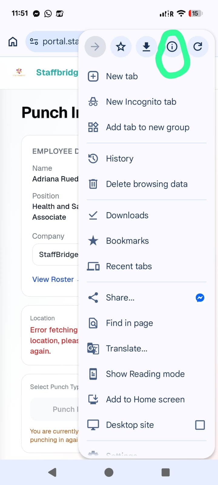 Step 2 — Tap the site info icon
